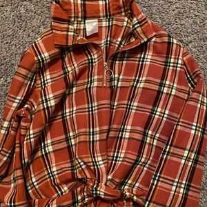 Cropped flannel sweatshirt
